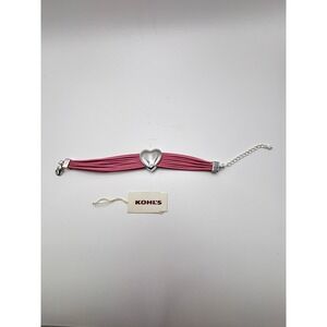 Kohls Pink Multi Strand Cord Heart Slider Bracelet Silver Tone 7 Inch Adjustable